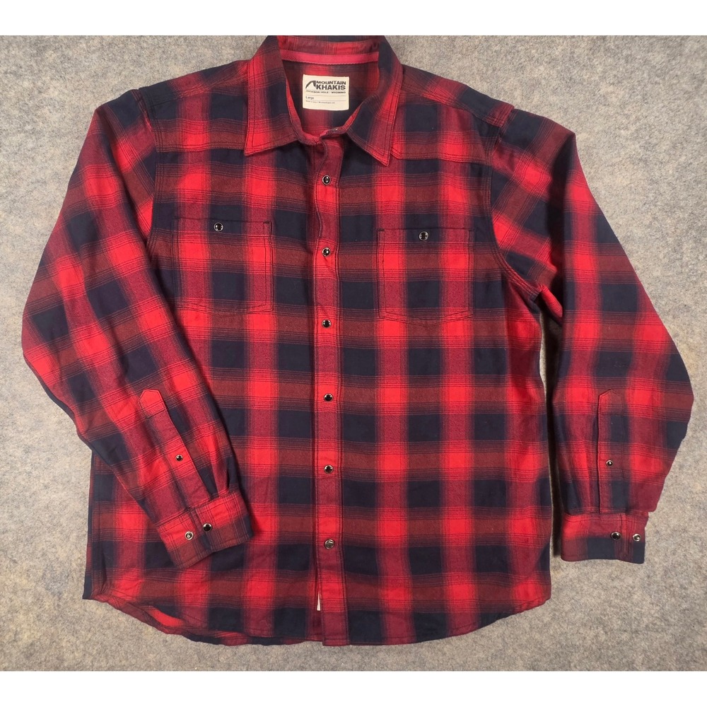 Mountain Khakis Mens Large Red Plaid Flannel Pearl Snap Button Down Shirt